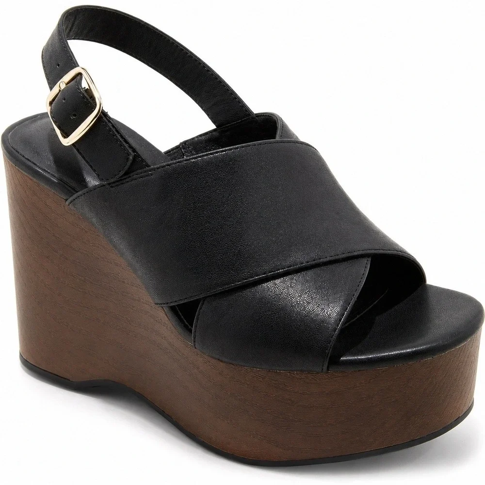 Women's Naomi Wedge Sandals by Universal Thread Black Size 7.5 New With‎ Tags